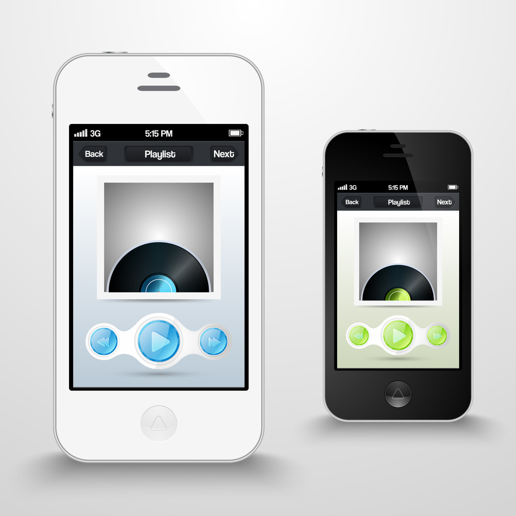 Dos smartphones con reproductor multimedia en pantalla. ilustraciones vectoriales
. - Vector, Imagen