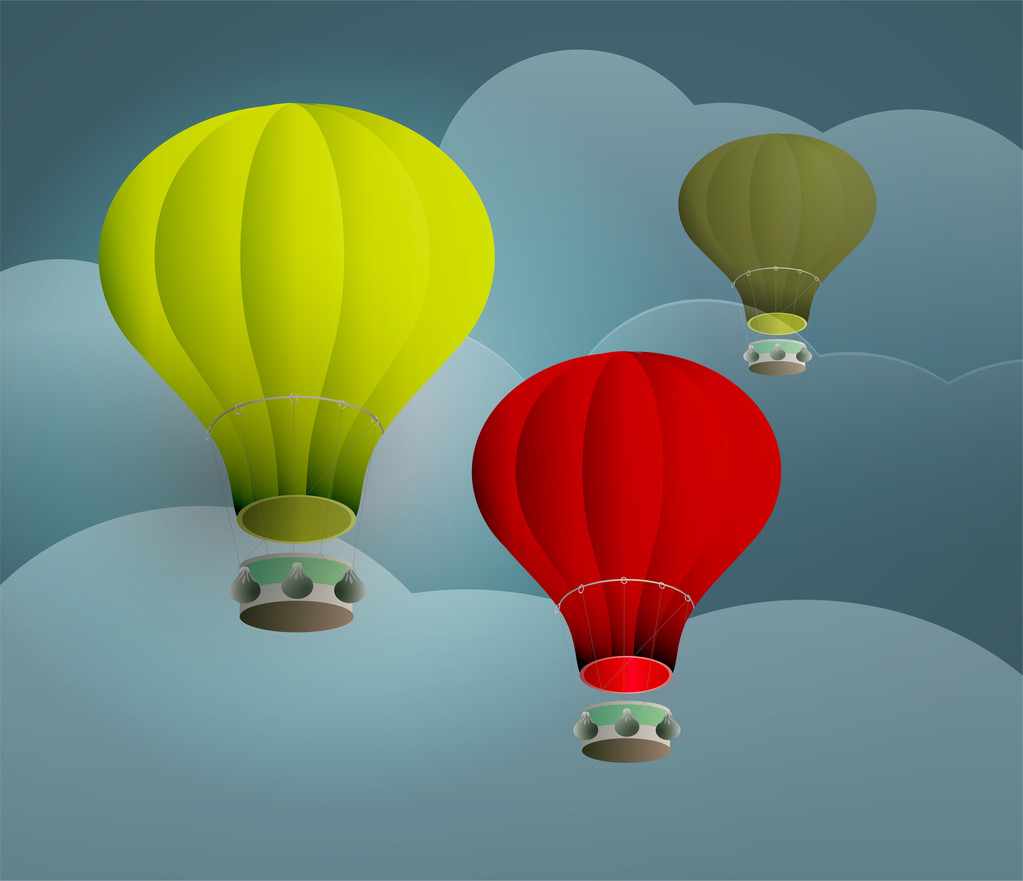 Vector illustration of colorful hot air balloons on the sky. - Vector, Image