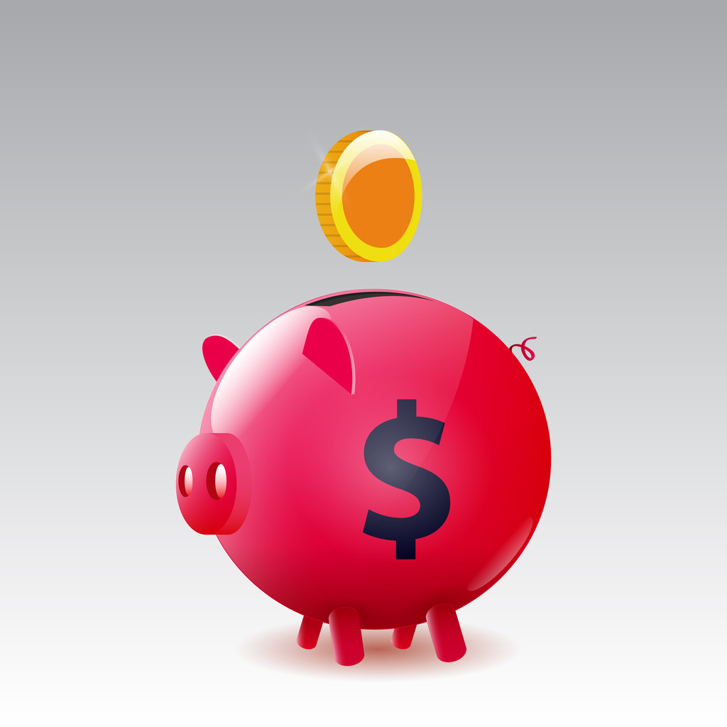 Vector moneybox cerdo con una moneda de oro
 - Vector, Imagen