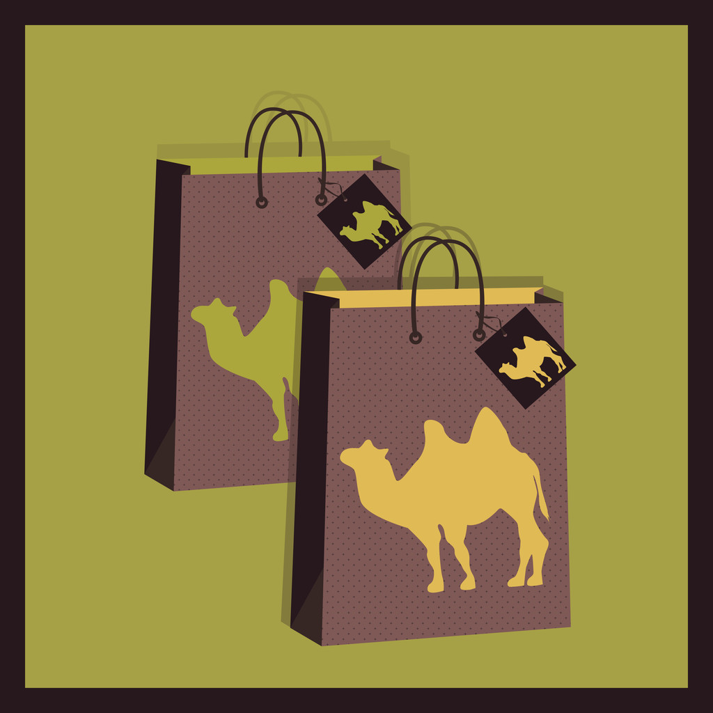Bolsas de compras con ilustración en camello
 - Vector, Imagen