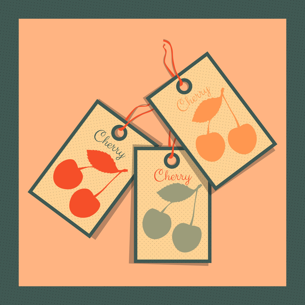 papier tags met cherry - Vector, afbeelding