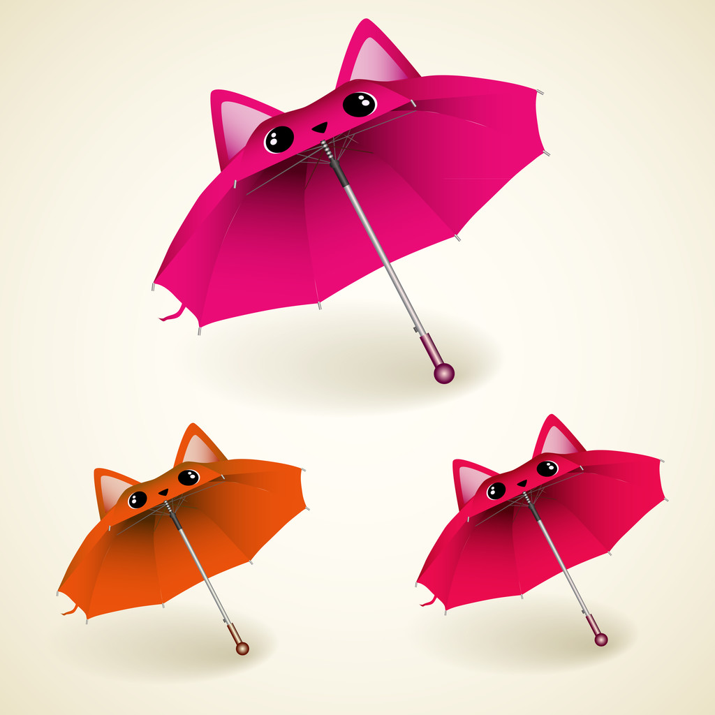 kitty şemsiye set - Vektör, Görsel