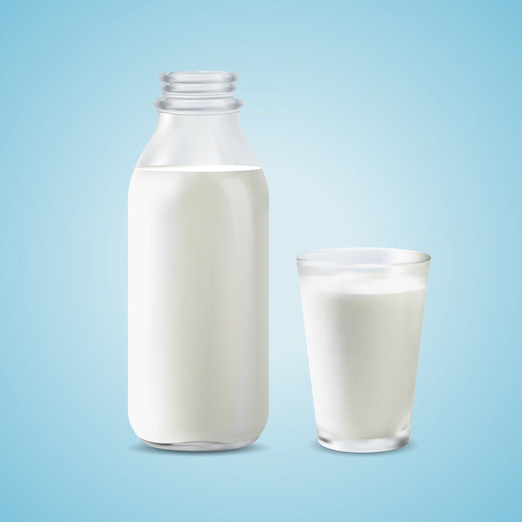 vectorillustratie van een fles melk en een glas melk - Vector, afbeelding