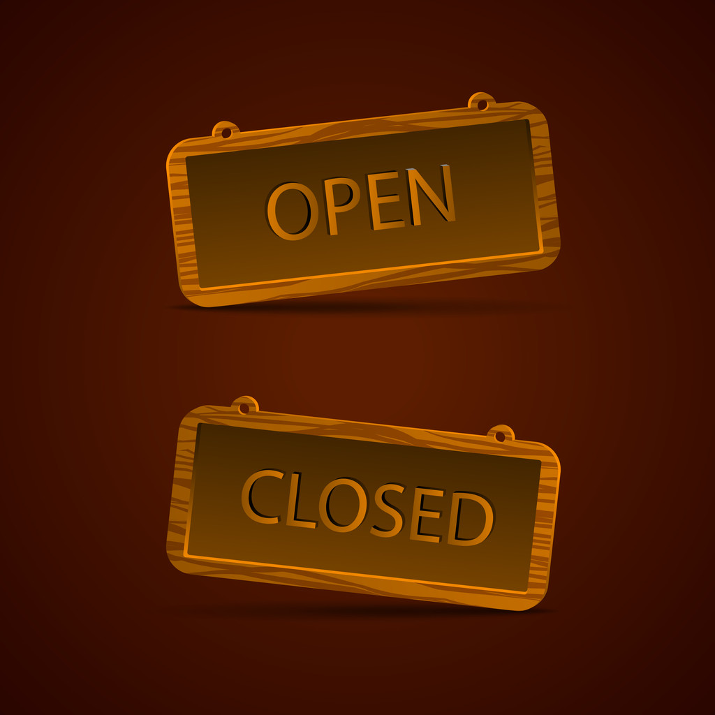 Wooden signs open and closed - Vector, Image