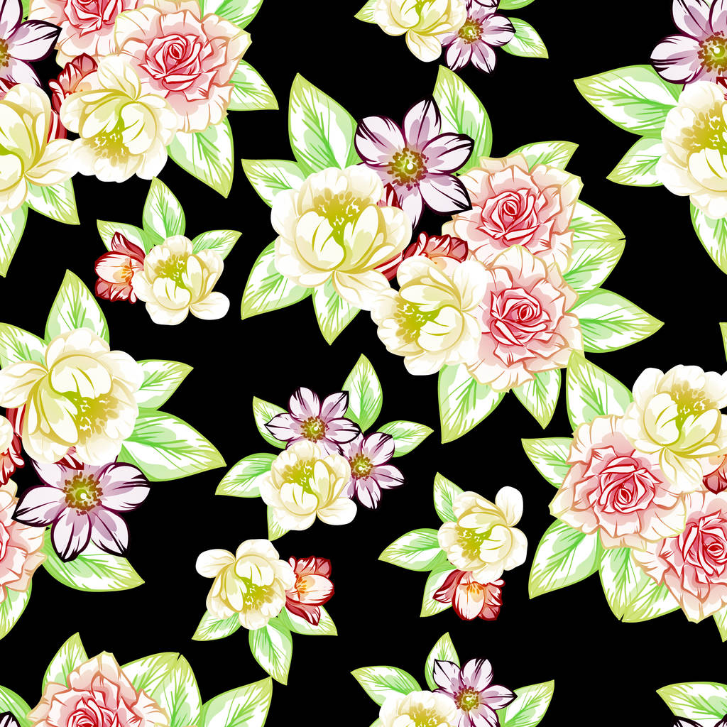 Padrão de flor estilo vintage sem costura. Elementos florais em cores
 - Vetor, Imagem