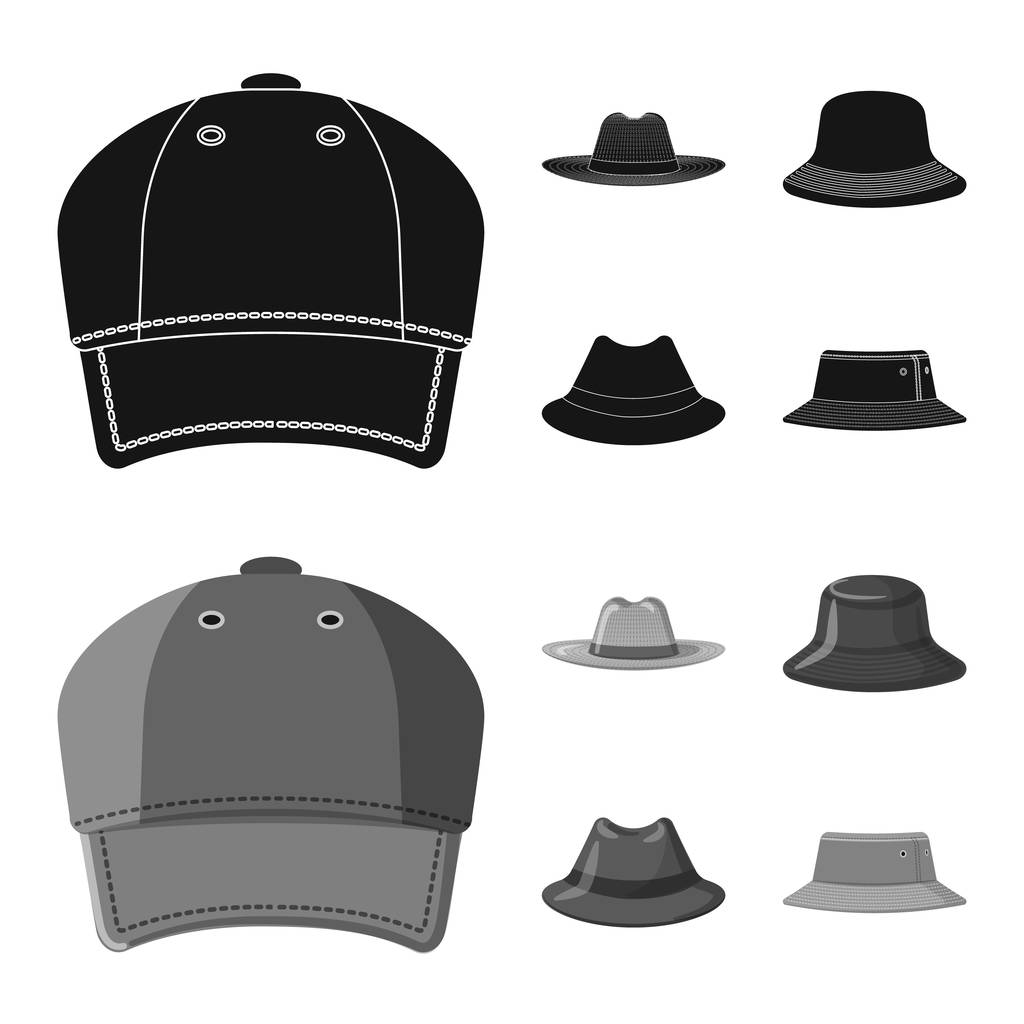 Ilustración vectorial de casco e icono de la tapa. Conjunto de casco y accesorio icono de vector para stock
. - Vector, imagen
