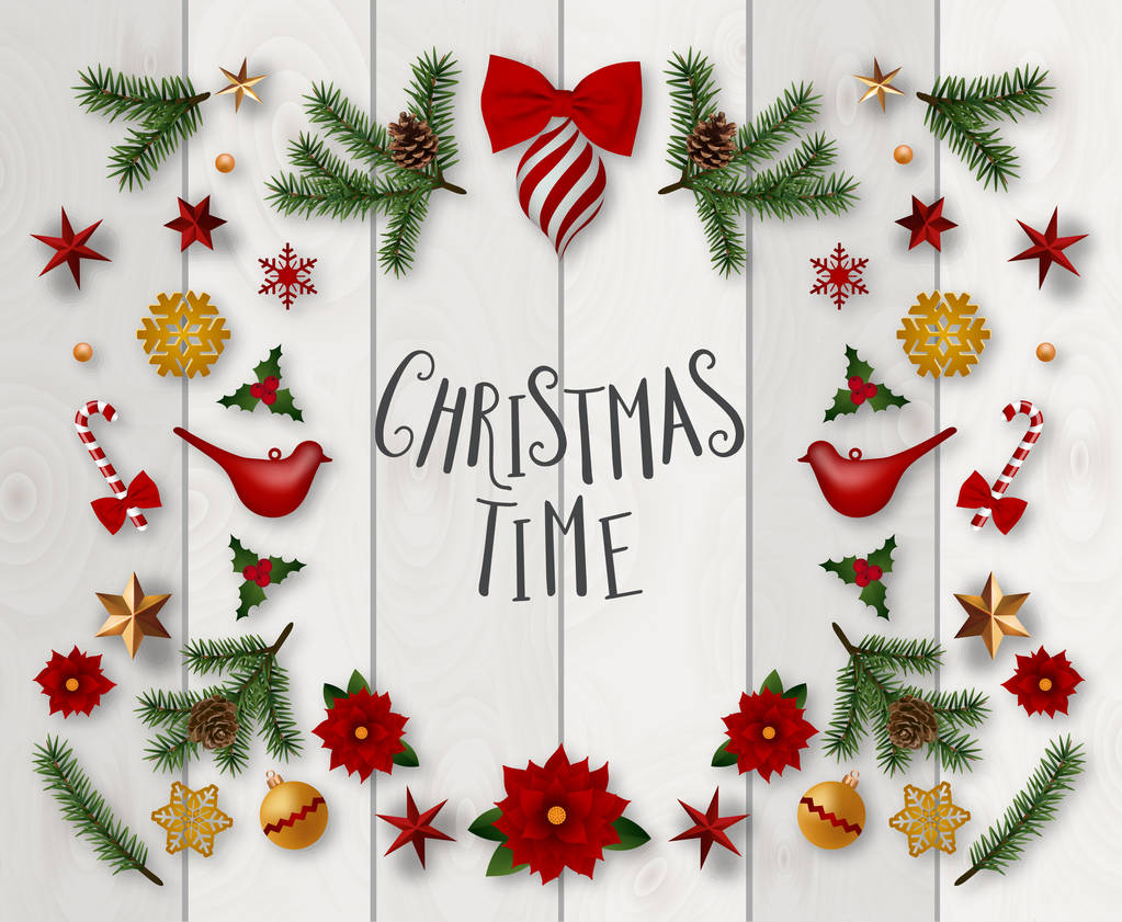 Composición tipográfica de la postal navideña con etiqueta vintage y deseos navideños decorados con elementos festivos
 - Vector, imagen
