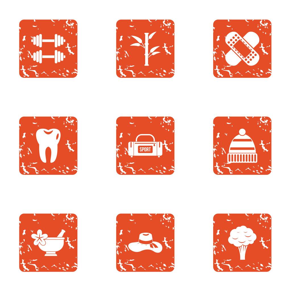 Physical fitness icons set, grunge style - Vector, Image