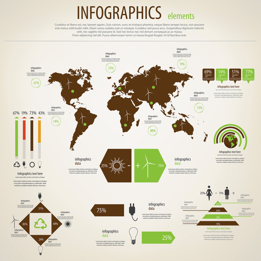 Conjunto de infografías ecológicas. World Map and Information Graphics. V.
 - Vector, Imagen
