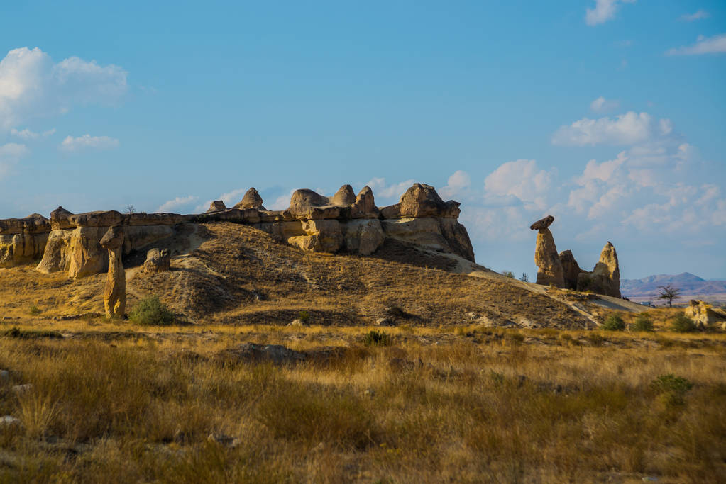 Καππαδοκία, Ανατολίας στην Τουρκία. Νεράιδα καμινάδα. Multihead πέτρα μανιταριών στην κοιλάδα - Φωτογραφία, εικόνα
