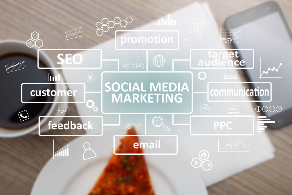 Social Media Marketing, citazioni motivazionali aziendali, parole tipografia top view lettering concept
 - Foto, immagini