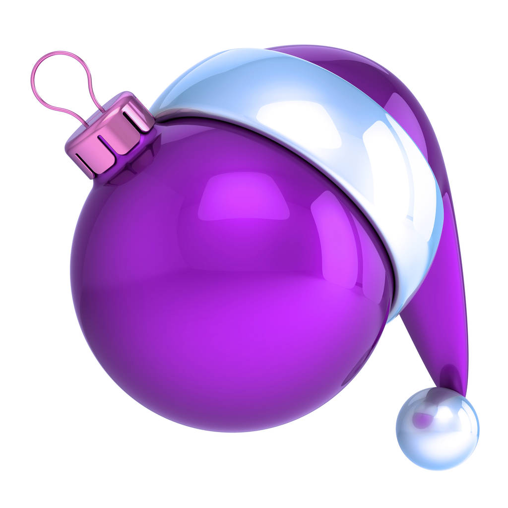 Purple Christmas ball Santa Claus hat decoration ornament funny blank. Happy New Year's Day bauble blue. Merry Xmas icon concept. 3d illustration - Photo, Image