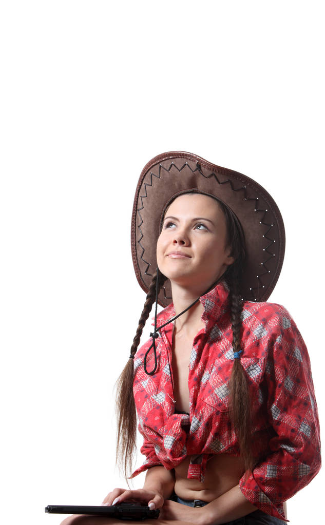 Kovboy şapkalı genç ve güzel kız  - Fotoğraf, Görsel