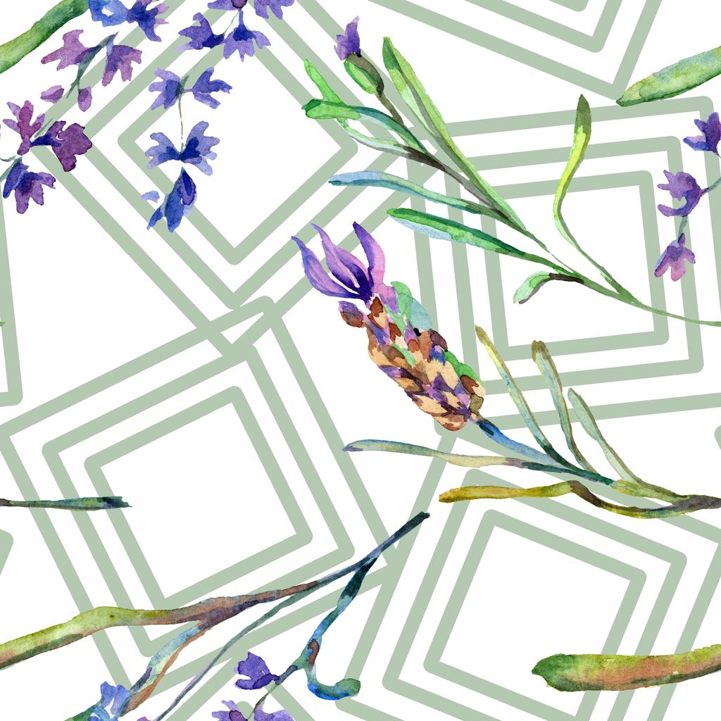 Levendula lila virágok. Varratmentes háttérben minta. Szövet nyomtatási textúrát. Kézzel rajzolt ábrán akvarell háttér. - Fotó, kép