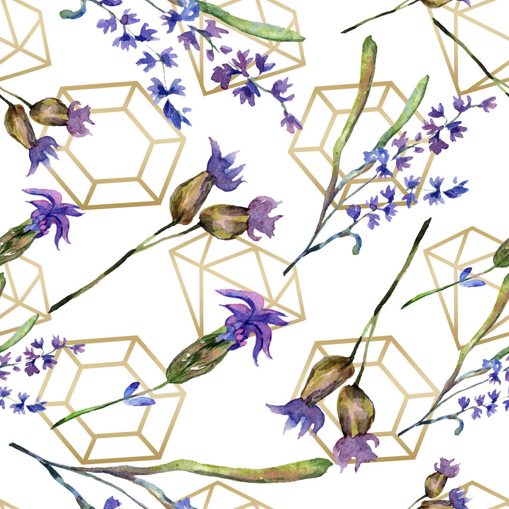 Purple Lavender Flowers. Watercolor Seamless Background Pattern. Free Stock  Photo and Image