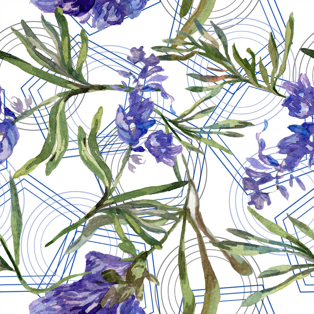 violette Lavendelblüten. nahtlose Hintergrundmuster. Textur für Stofftapeten. handgezeichnete Aquarell-Hintergrundillustration. - Foto, Bild