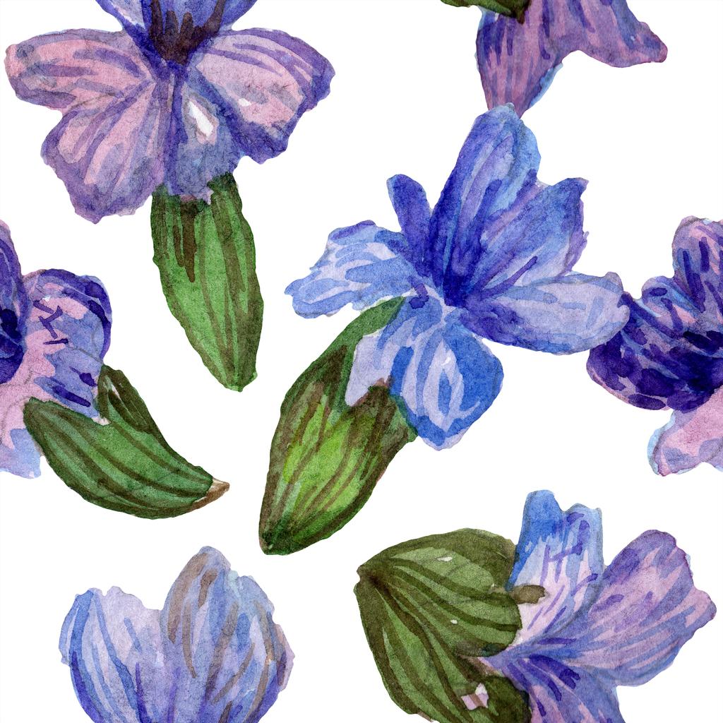 Purple lavender flowers. Seamless background pattern. Fabric wallpaper print texture. Hand drawn watercolor background illustration. - Photo, Image