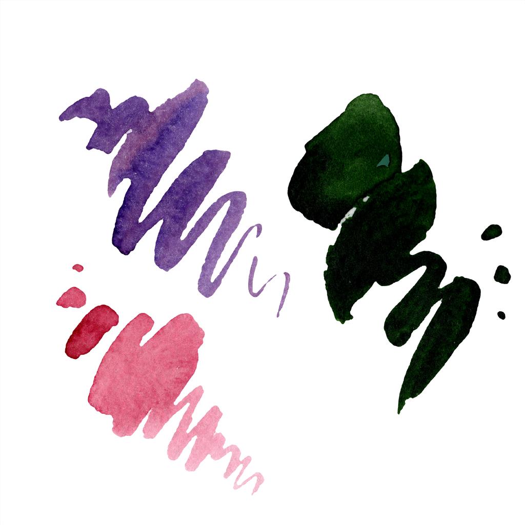 Abstract green, red and purple aquarelle splashes for background, texture. Watercolor background illustration. Aquarelle hand drawing isolated stains. - Photo, Image