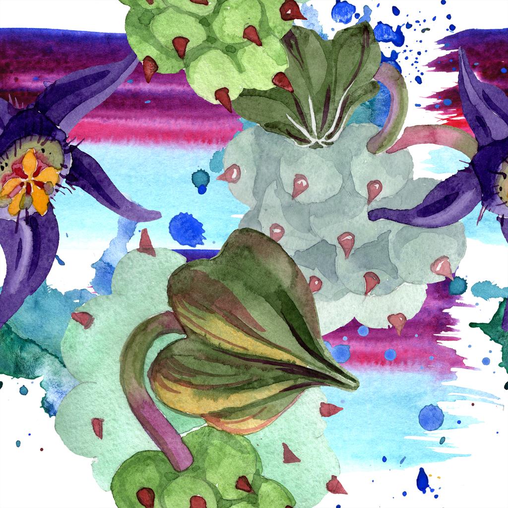 Duvalia 花。水彩画背景イラスト。アクワレル手描き下ろしの多肉植物です。シームレスな背景パターン。壁紙印刷手触りの生地. - 写真・画像