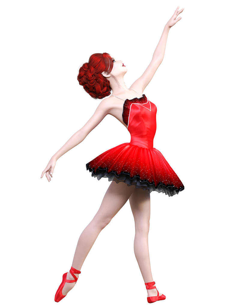 tanzen ballerina.red Ballett tutu.redhead girl with blue eyes.ballet dancer.studio photography.high key.conceptual fashion art.3d rendern realistische Illustration.white background. - Foto, Bild