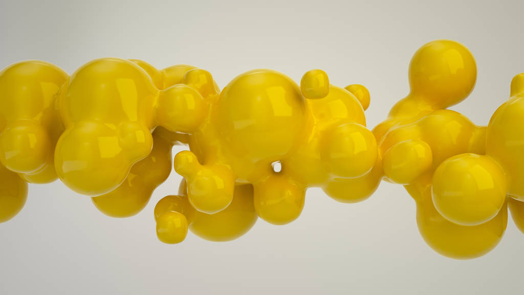 Abstrakti keltainen kupla pallomaisista muodoista valkoisella taustalla. 3D-mallinnus
  - Valokuva, kuva
