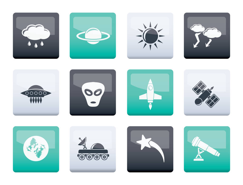 Astronautica e spazio e universo Icone su sfondo a colori - Vector Icon Set
  - Vettoriali, immagini