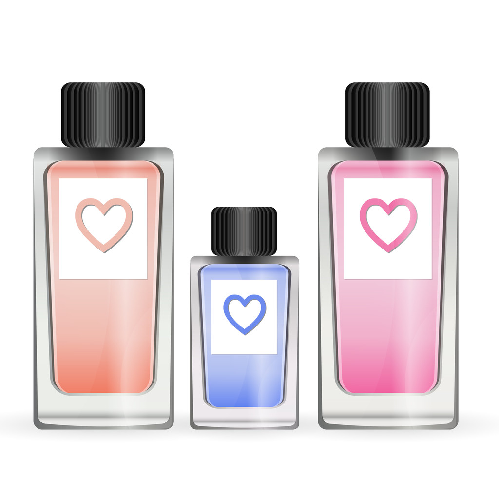 別の色の女性の香水の 3 つの小さなボトルからセットのイラスト ロイヤリティフリーのベクターグラフィック画像
