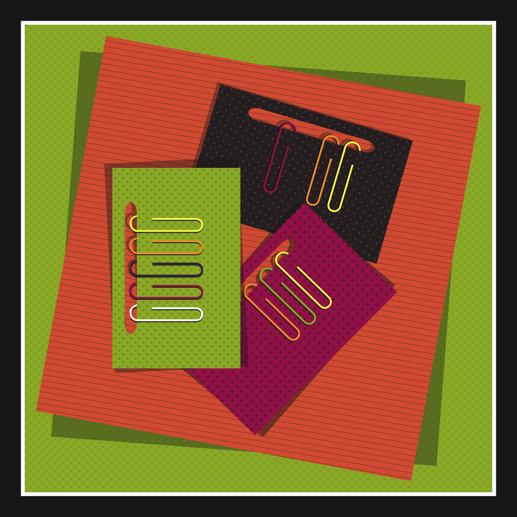 conjunción de papeles con clips de papel de colores
 - Vector, Imagen