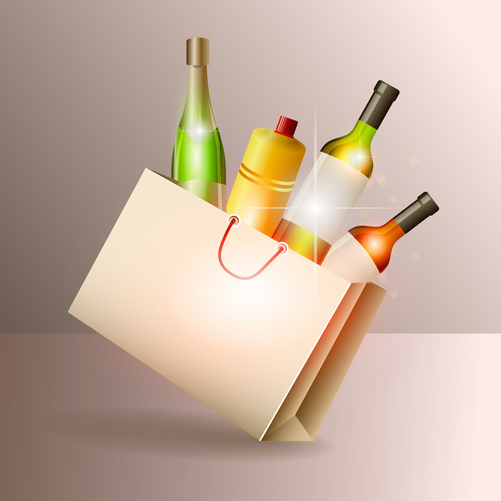 Botellas de vino en bolsa de regalo. Vector
 - Vector, Imagen