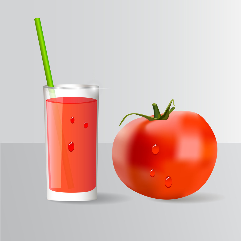 tomaat en een glas van tomatensap. vector - Vector, afbeelding