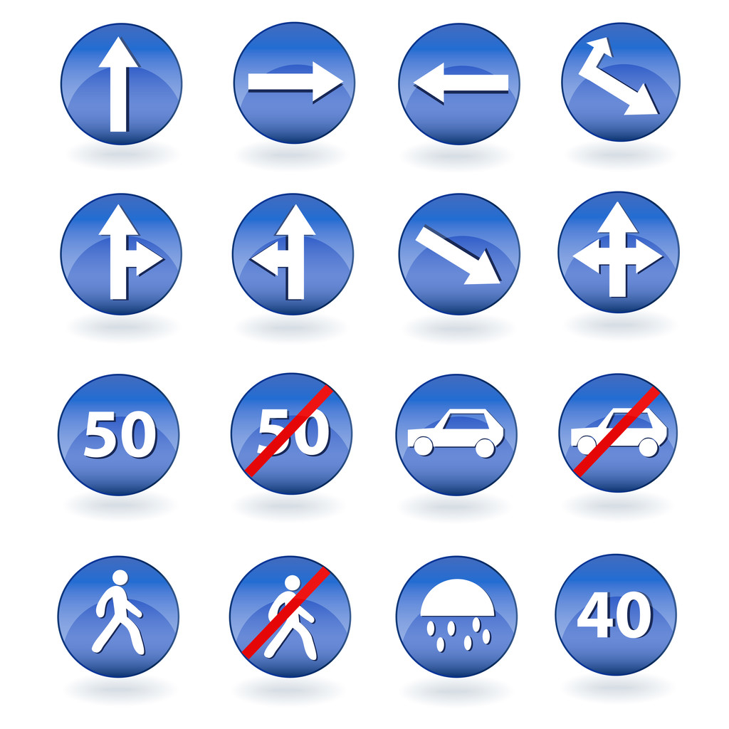 Circle blue road signs. Vector illustration - Vector, Image