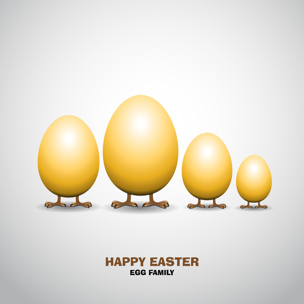 Happy easter - Funny chicken family eggs - vector card - Vector, Image
