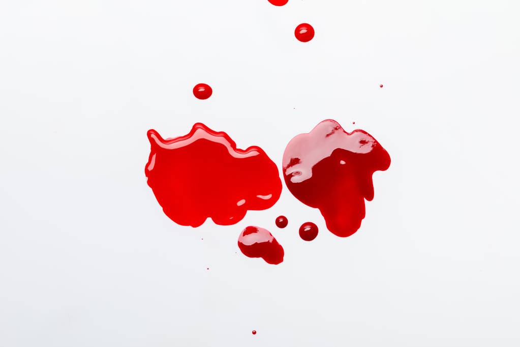 pohled shora červené rozlité nehty izolované Grey - Fotografie, Obrázek