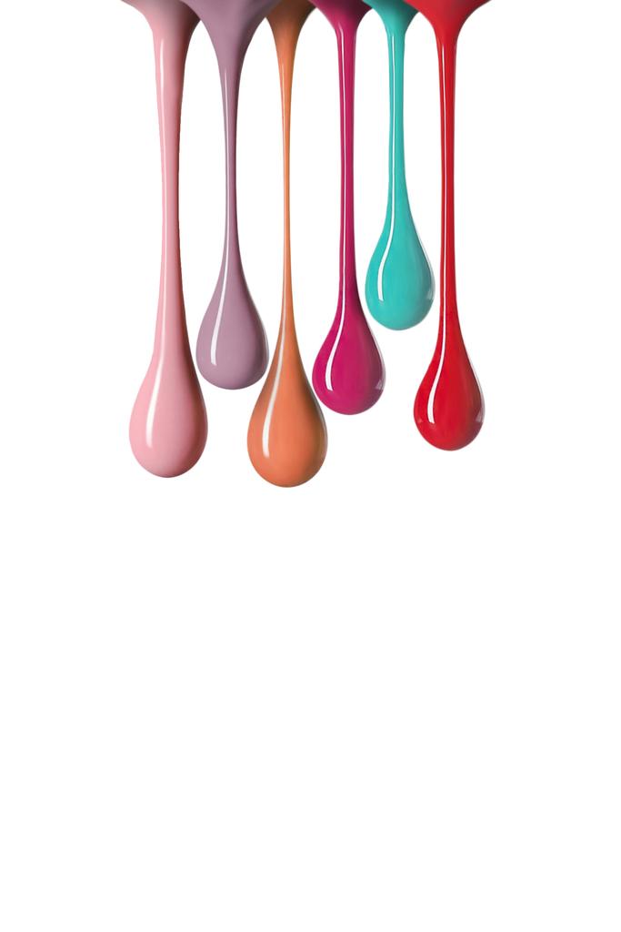 elección de gotas multicolores de esmalte de uñas aislado en blanco
 - Foto, Imagen