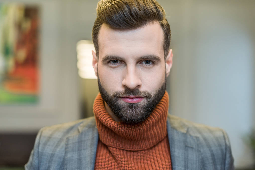 portrait of bearded handsome man in formal wear looking at camera - Photo, Image
