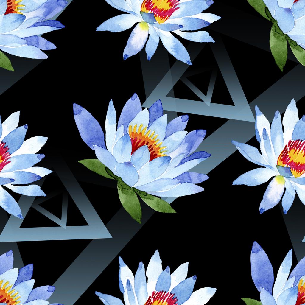 Kék lótusz virágot. Akvarell háttér illusztráció. Akvarell, akvarell. Varratmentes háttérben minta. Anyagot a nyomtatási textúrát. - Fotó, kép