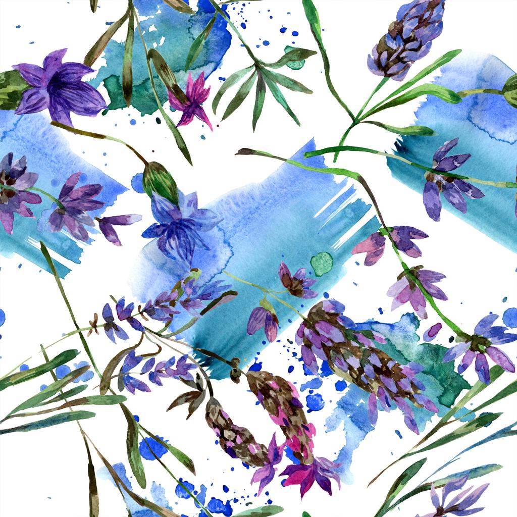 Gyönyörű lila levendula virágok elszigetelt fehér. Akvarell háttér illusztráció. Akvarell rajz divat aquarelle. Varratmentes háttérben minta. - Fotó, kép