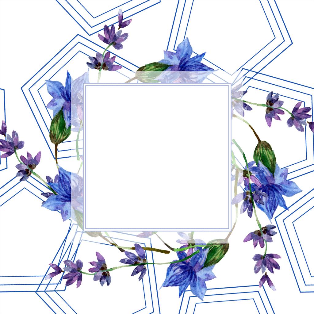 Красиві фіолетові квіти лаванди ізольовані на білому. Ілюстрація акварельного фону. Акварель для акварелі. Каркасний прикордонний орнамент
. - Фото, зображення