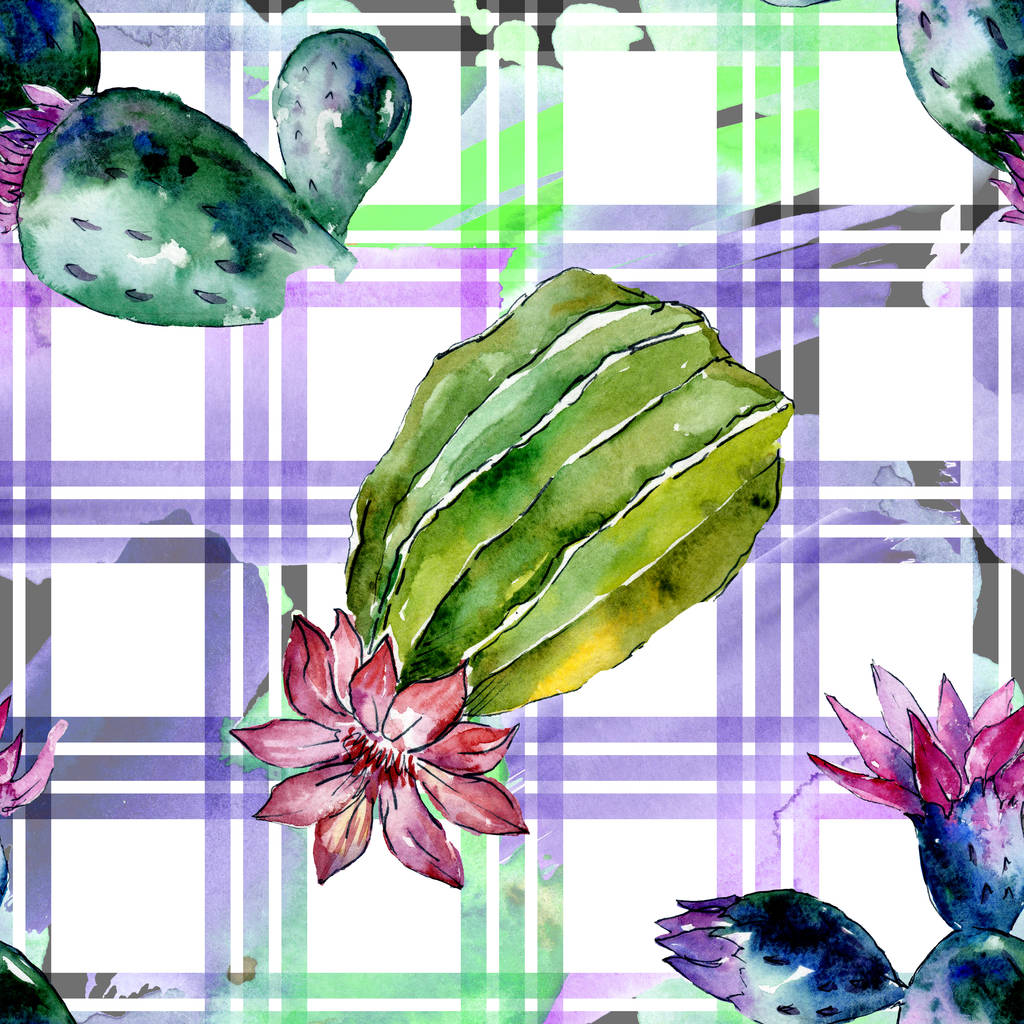 Groene cactussen. Aquarel achtergrond illustratie. Aquarel aquarelle geïsoleerd. Naadloze achtergrondpatroon. Structuur behang print textuur. - Foto, afbeelding