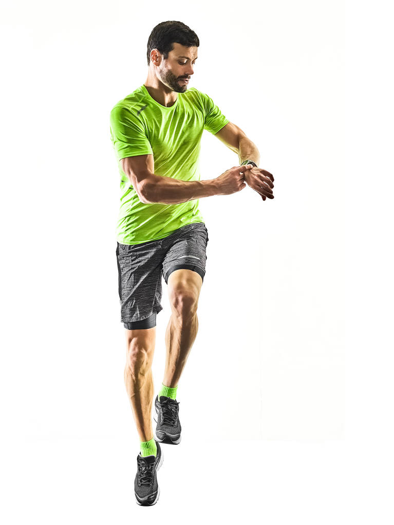 homme coureur jogger jogging temps silhouette isolée blanc
 - Photo, image