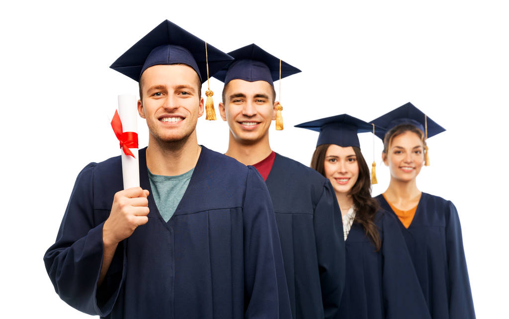 випускники в мінометних дошках з дипломом
 - Фото, зображення