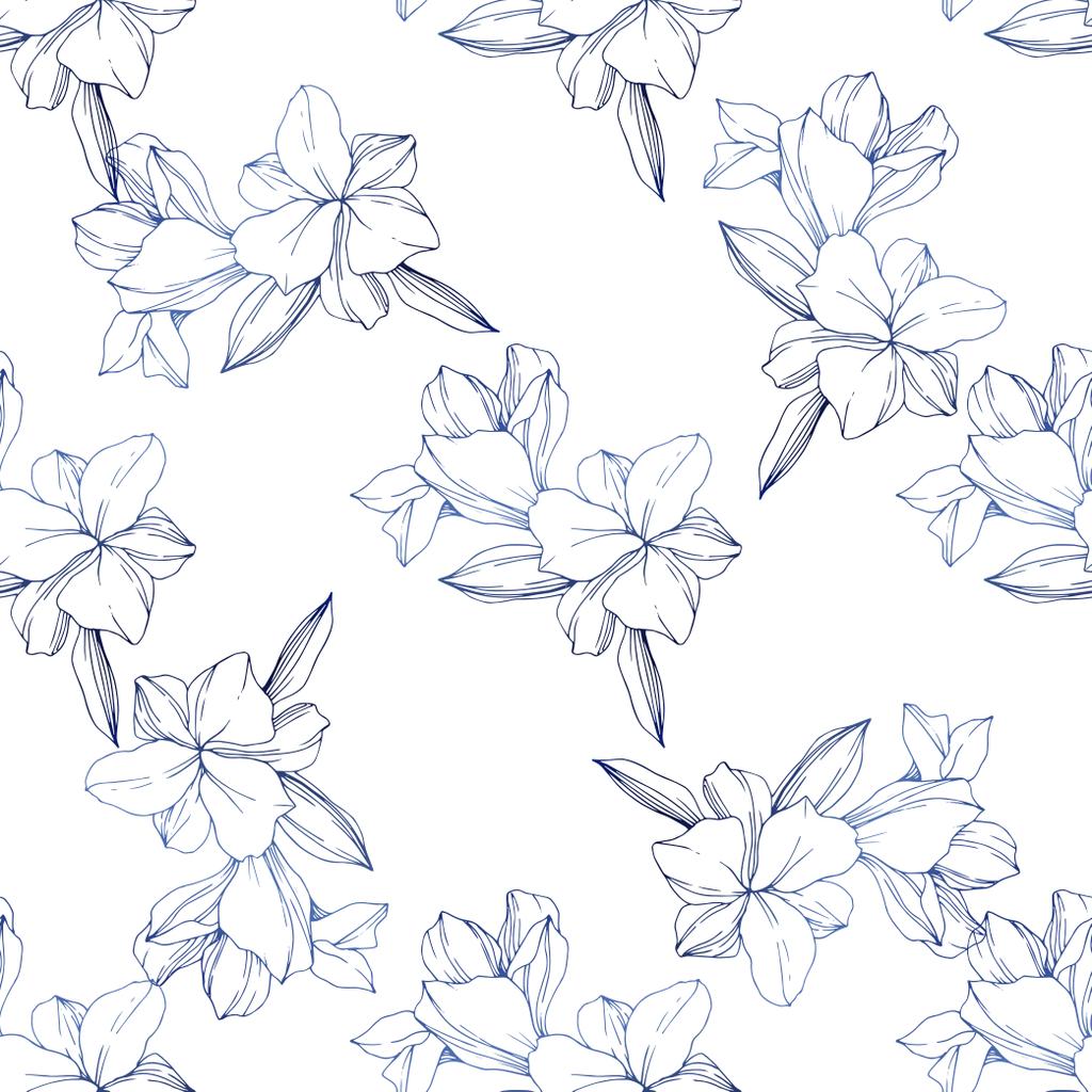 Красивые голубые цветы орхидеи. Гравировка чернил. Бесшовный рисунок фона. Текстура ткани для печати обоев
. - Вектор,изображение