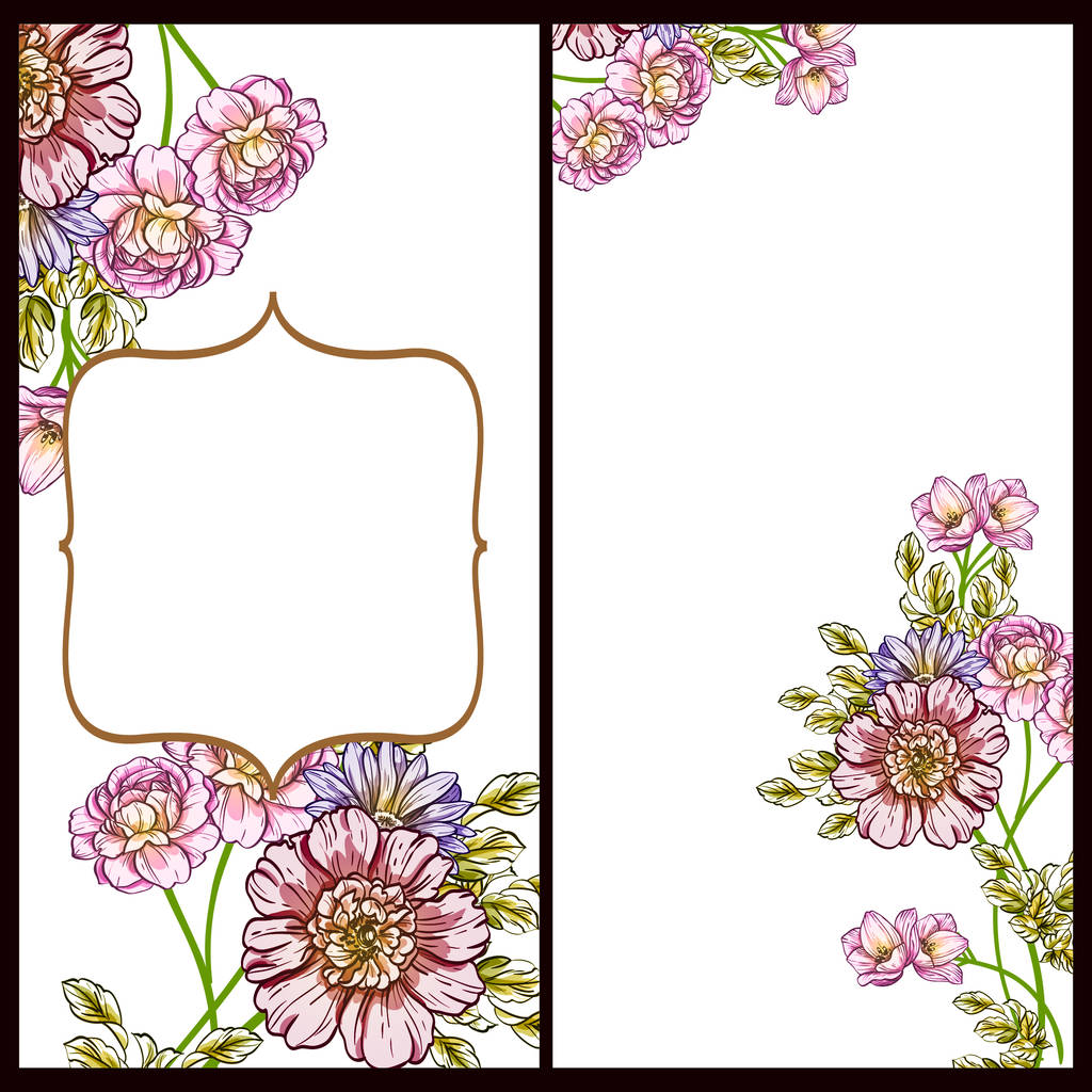 Style vintage cartes d'amour de fleurs ensemble. Eléments floraux et cadres
. - Vecteur, image