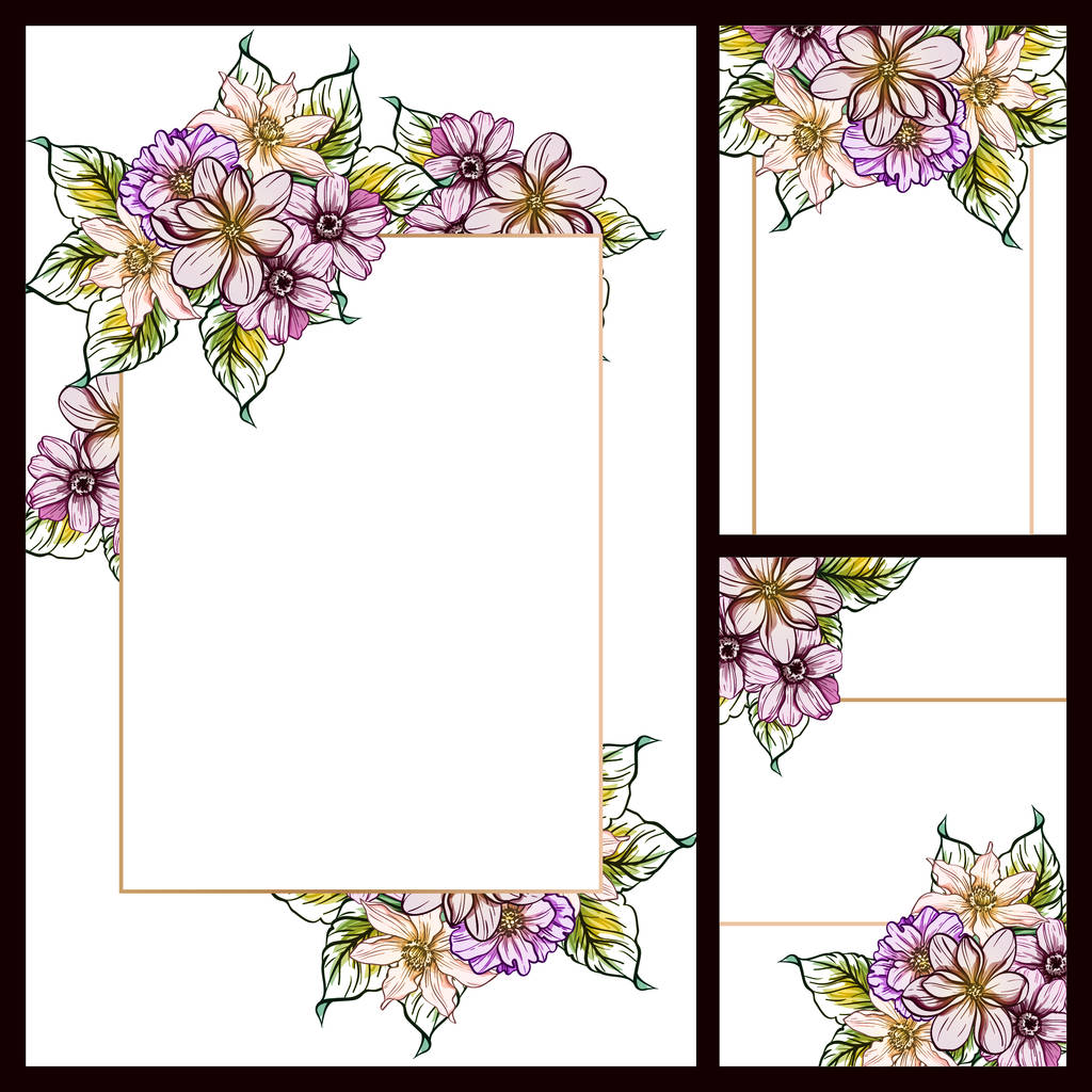 Στυλ vintage λουλούδι αγάπης κάρτες σύνολο. Floral στοιχεία και τα πλαίσια. - Διάνυσμα, εικόνα