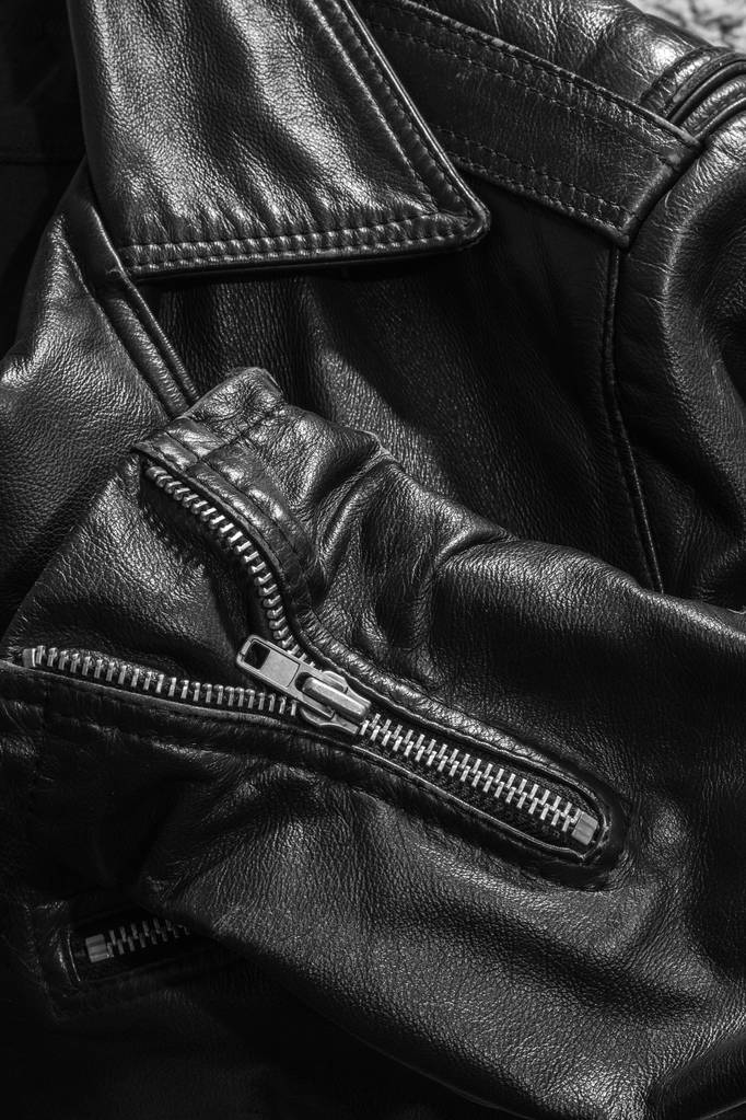 fekete bőr kabát közelről - Fotó, kép