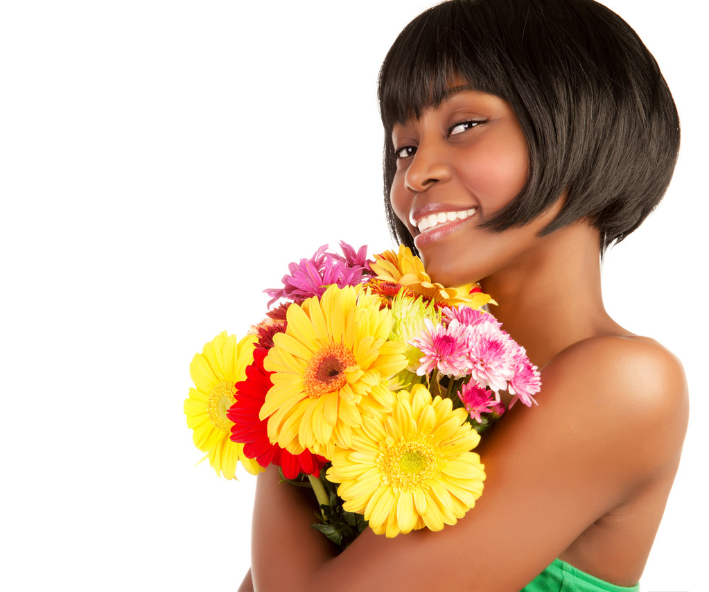 Afrikai nő, akik friss virágokkal - Fotó, kép