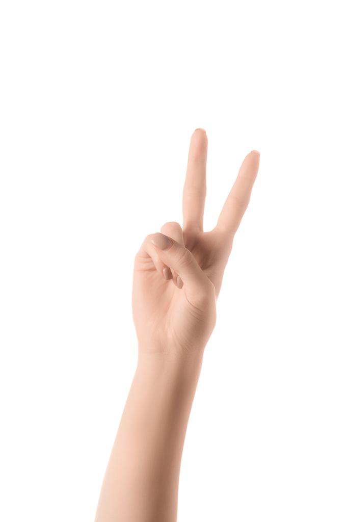 részleges kilátás nyílik mutatja a 2-es szám a jelnyelv elszigetelt fehér nő - Fotó, kép