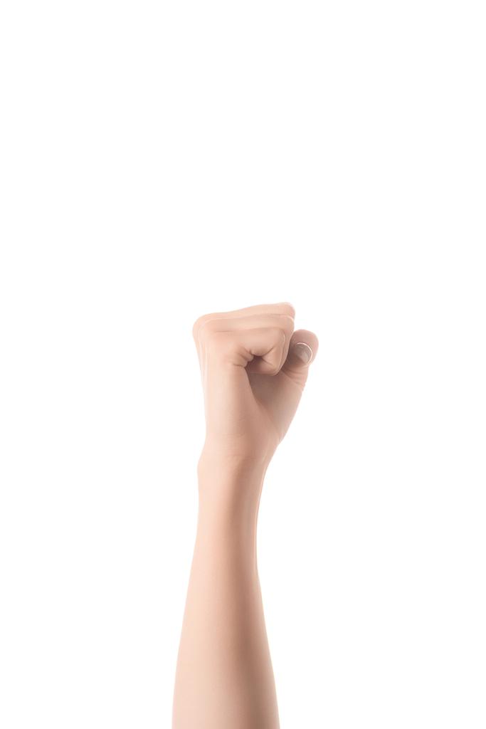 oříznutý pohled ženy ukazující Ano znamení v jazyce hluchoněmý izolované na bílém - Fotografie, Obrázek