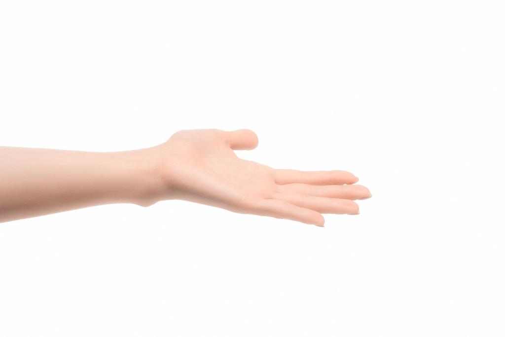 περικοπεί προβολή της γυναίκας με το άδειο χέρι ζητώντας κάτι απομονωθεί σε λευκό - Φωτογραφία, εικόνα
