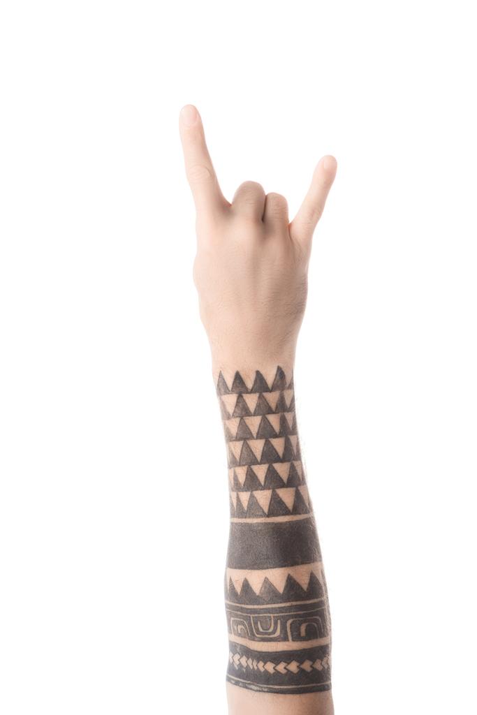vágott tetovált embermás mutató mutatja a cirill betű elszigetelt fehér süket és néma nyelven - Fotó, kép